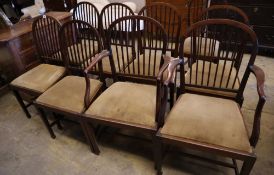 A set of nine Edwardian Hepplewhite white style mahogany dining chairs, including two carvers,