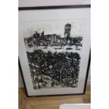 Peter Spens, monotype, East from Anderson Consulting, Artist label verso priced at £1450, 90 x 60cm