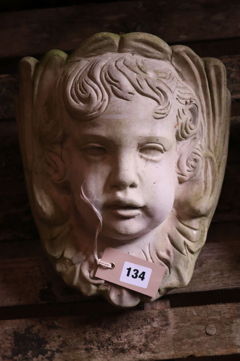 Three reconstituted stone cherub garden wall appliques, tallest 32cm - Image 4 of 4