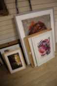 A group of assorted prints and photographs including Carl Rowe screenprint, 'Mingus', and Niamh