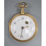 A 19th century French yellow metal open face keywind pocket watch by Guye le Jne? a Paris, case