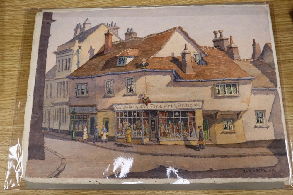 James P. Power, 'Old Houses, Lewes, Sussex' and two similar topographical watercolours, 'High - Image 2 of 3