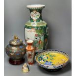 A Chinese cloisonne enamel jar and cover, 22cm a large Chinese famille verte vase, 47cm and three