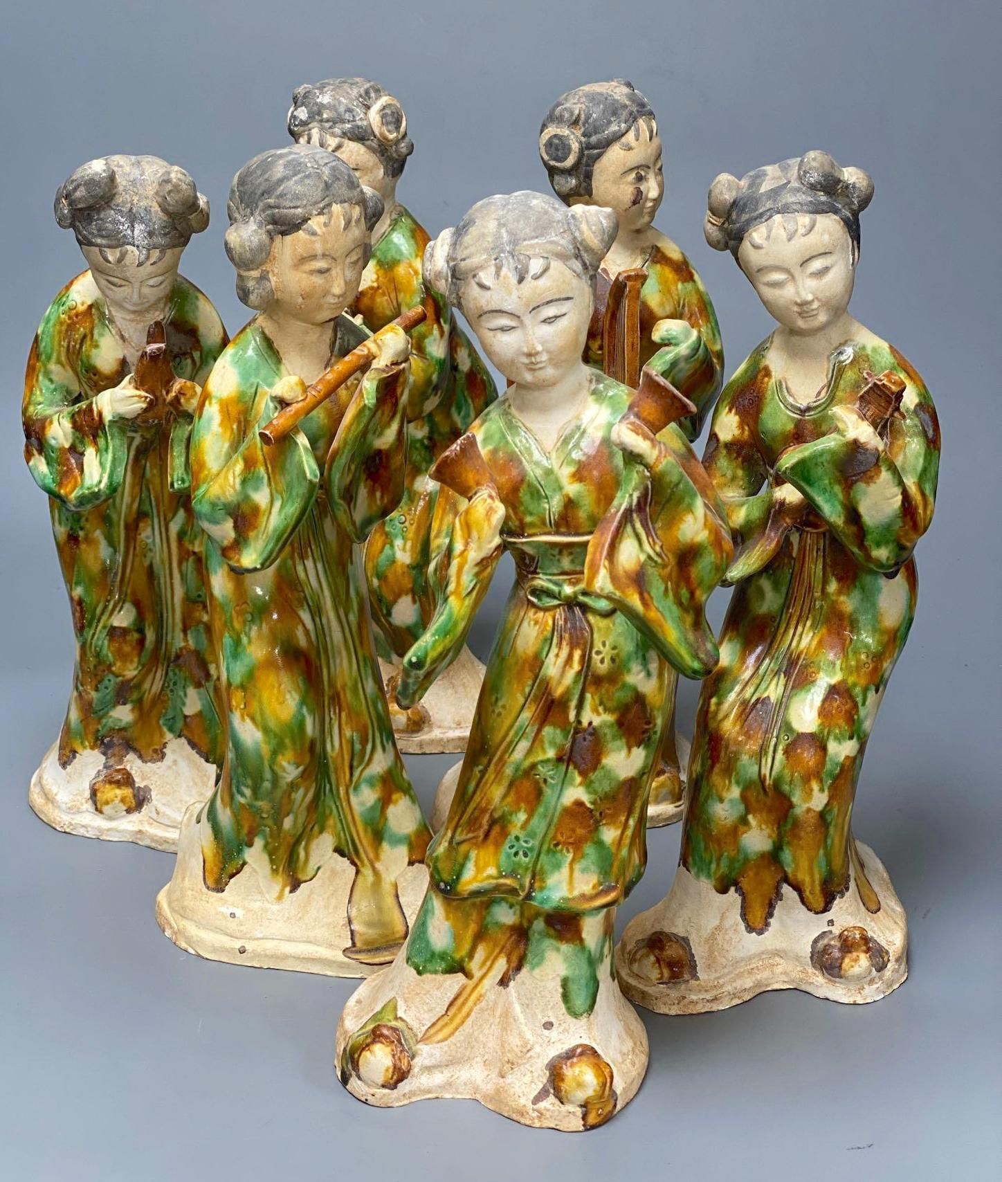 A set of six Chinese Tang style sancai pottery figures of female musicians, 32cmCONDITION: Good