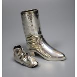 A silver novelty 'boot' pin cushion, Levi & Salaman, Birmingham 1909 (lacking cushion),55m and a