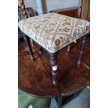 A Regency mahogany square topped, tapestry upholstered dressing stool, width 41cmCONDITION: Some