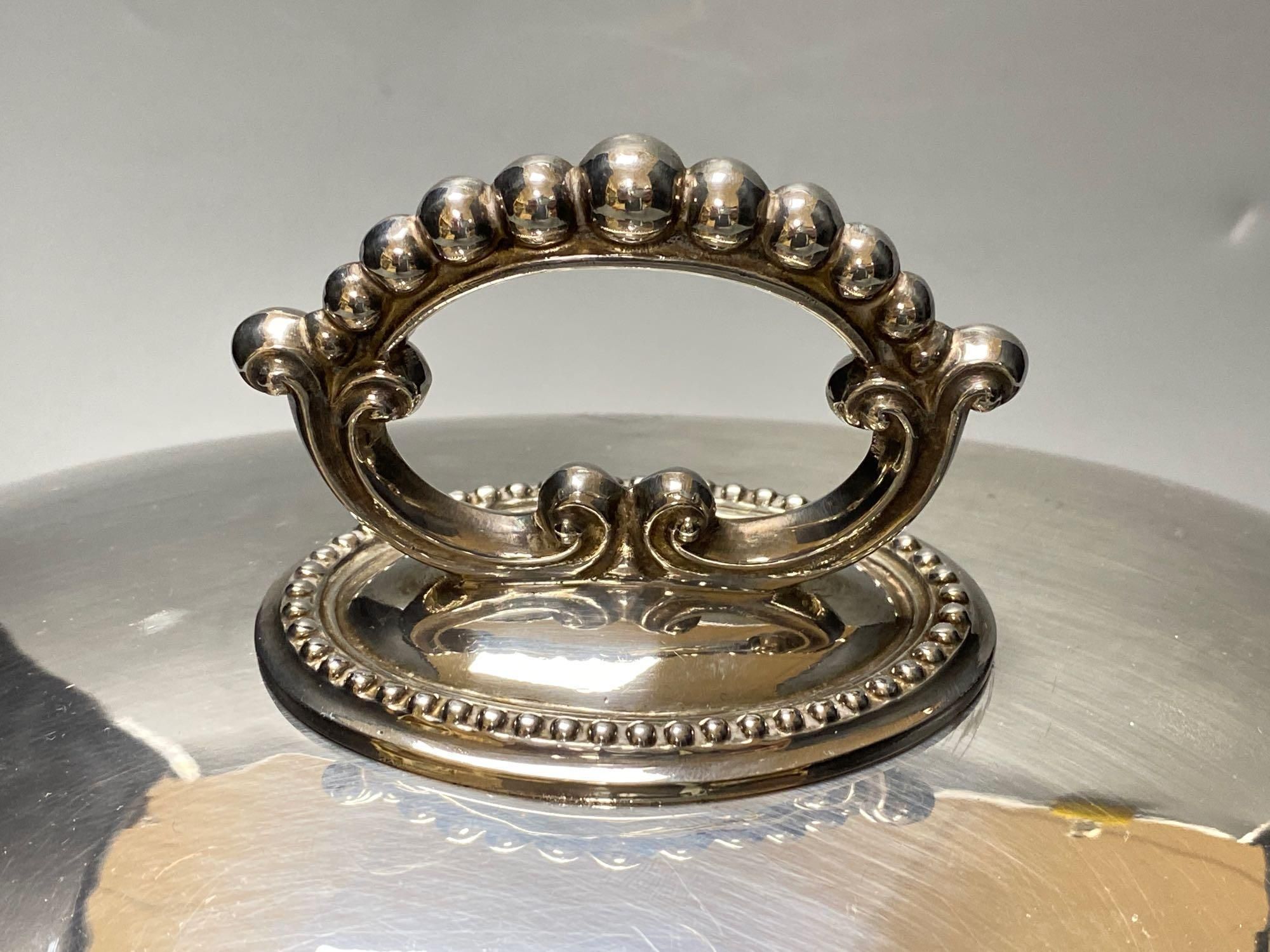 A silver plated engraved meat dome, width 33cmCONDITION: Good condition. - Image 3 of 4