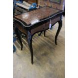 A 19th century French red boullework and ebony card table, with serpentine top, width 74cmCONDITION: