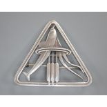 A Georg Jensen sterling 'Dolphin & Bulrush' triangular brooch, designed by Arno Malinowski, no. 257,