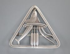 A Georg Jensen sterling 'Dolphin & Bulrush' triangular brooch, designed by Arno Malinowski, no. 257,