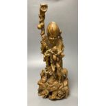 A Chinese carved hardwood figure of Shou Lao, 53cm