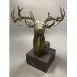 A bronze model of a stag's head, 45cm including plinth