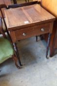 A Regency mahogany and rosewood banded patience table, on ring turned legs, width 83cmCONDITION: Top