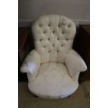 A Victorian walnut buttoned-back armchair, width 81cmCONDITION: Upholstery in good usable condition,