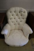 A Victorian walnut buttoned-back armchair, width 81cmCONDITION: Upholstery in good usable condition,