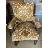 A late Victorian Carolean revival walnut elbow chairCONDITION: Some fading and wear to the