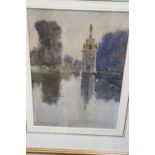 John E. Sutcliffe (d.1929), watercolour, The Diana Fountain and Pond, Bushy Park, signed, 39 x