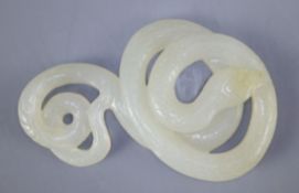 A Chinese pale celadon jade carving of a snake, 5.7cm
