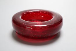 A Whitefriars red 'bubble' glass dish, 12.5cm diameterCONDITION: Provenance - Andrew Rudebeck