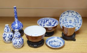 A group of Chinese and Japanese blue and white porcelain, including an 18th century Batavia ware cup