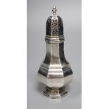 A modern silver octagonal baluster sugar caster, London, 1961, 16.3cm, 5oz.CONDITION: Wobbles on a