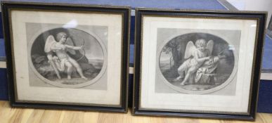 Giovanni Folo after Stefano Tofanelli, pair of engravings, Cupid with a drawn bow and arrow, overall