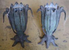A pair of Art Nouveau naturalistic spelter urns, height 28cm