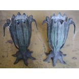 A pair of Art Nouveau naturalistic spelter urns, height 28cm