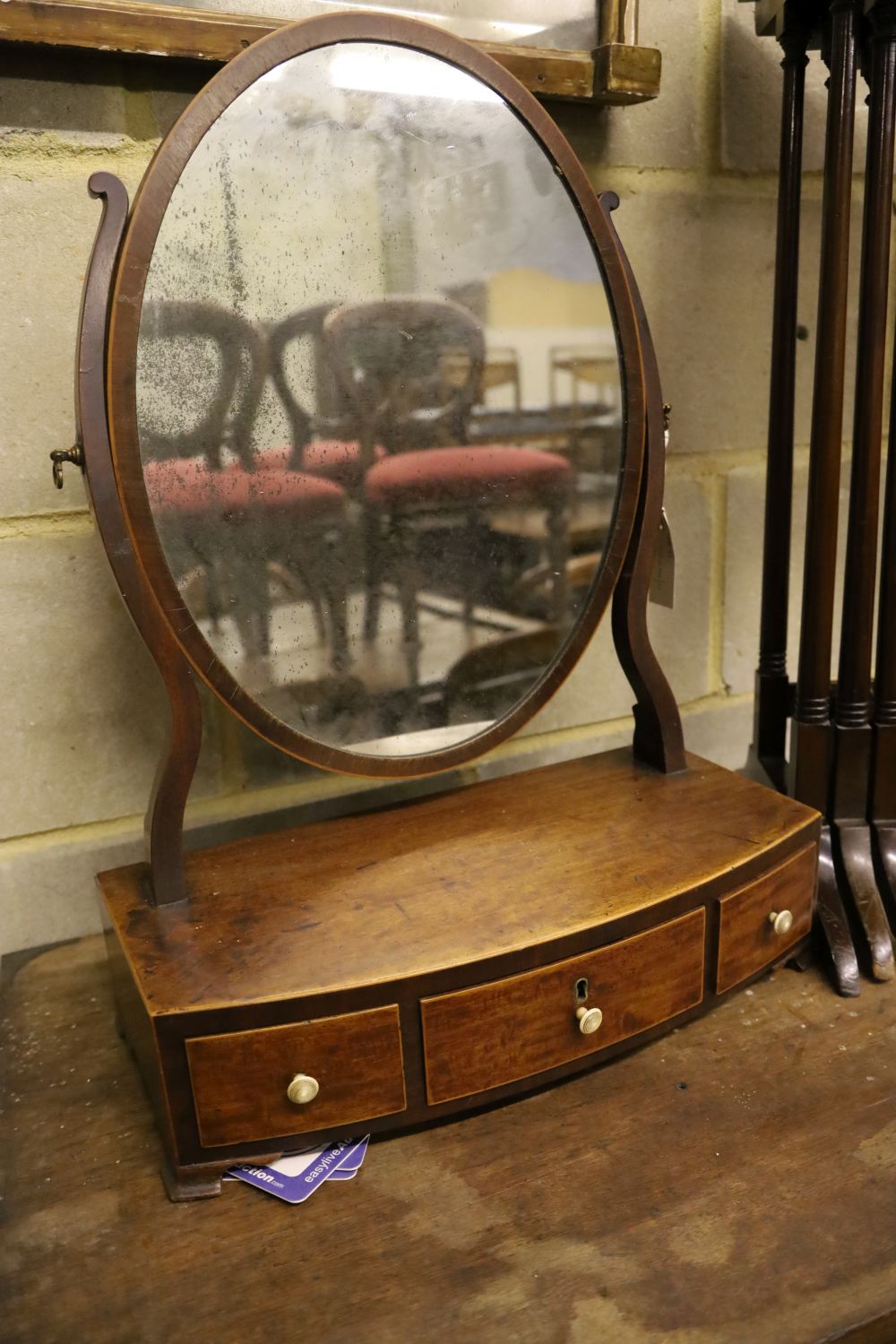 A nest of three mahogany tea tables, width 48cm depth 33cm height 67cm, and an oval swing frame - Image 2 of 3