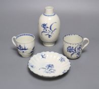 A Worcester Gilliflower pattern fluted coffee cup and saucer, a Narcissus ovoid tea caddy and a