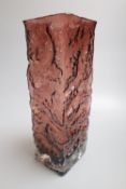 A Whitefriars cinnamon bark pattern square glass vase, height 30cm