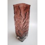 A Whitefriars cinnamon bark pattern square glass vase, height 30cm