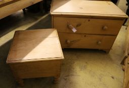 A late Victorian pine two drawer chest, width 82cm depth 47cm height 55cm and a Victorian pine