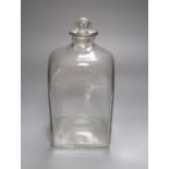 An 18th century glass square section storage bottle, with teared basal shaped stopper, 26.5cm