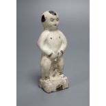 A Chinese Cizhou figure of a boy, probably Yuan-Ming dynasty, 11cmCONDITION: Front of plinth with
