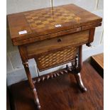 A Victorian walnut and chequer inlaid work / games table, width 55cm depth 40cm height 74cm