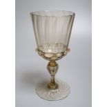 A historismus goblet, possibly Salviati, in 17th century style, with applied 'chain' to the bowl