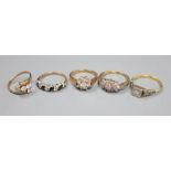 An 18ct & plat illusion-set diamond ring, size N, gross 2.4 grams and four assorted 9ct gold dress