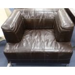 A pair of Andrew Martin brown leather armchairs, width 100cm depth 84cm height 70cm