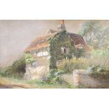 S.M. Scott, watercolour, Study of a timber beamed cottage, signed and dated (18)63, 12 x 19cm