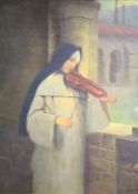 Hermann Kaulbach (1846-1909), oil on canvas, Nun playing a violin, signed, 46 x 38cm