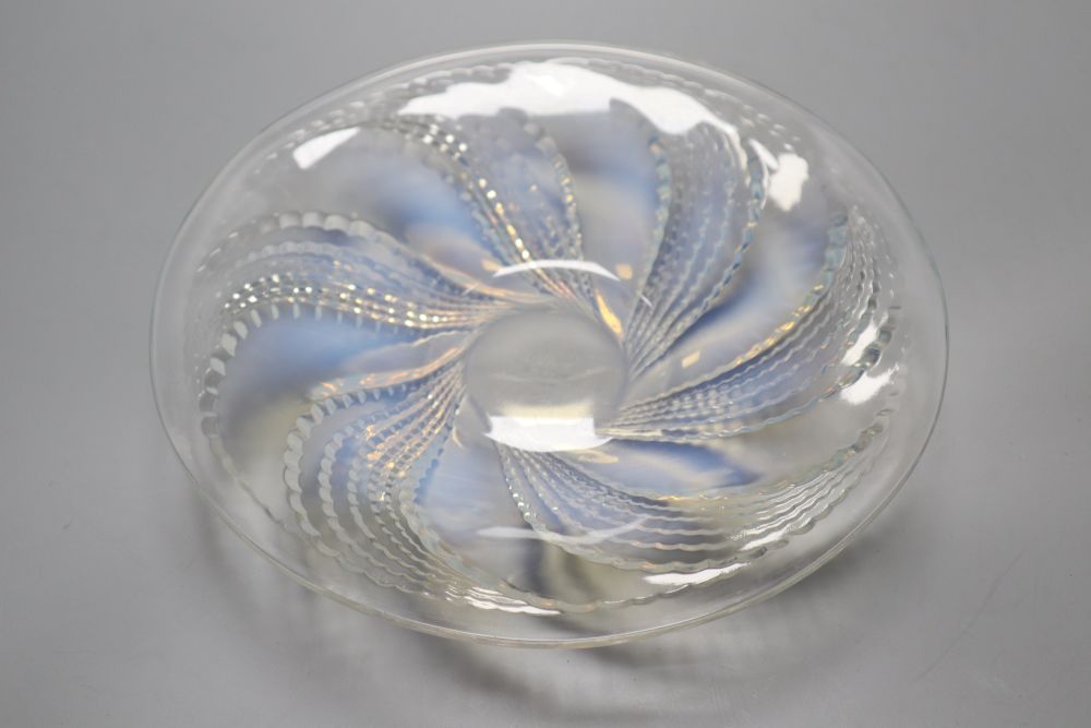 A Lalique 'Fleurons' pattern opalescent shallow bowl, stencilled 'R Lalique France' to base, - Image 2 of 3