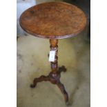 A 19th century French burr elm candle stand, diameter 37cm height 73cm