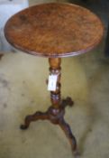 A 19th century French burr elm candle stand, diameter 37cm height 73cm