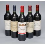 Five bottles: Chateau Croizet-Bages Pauillac 2000, Chateau Desmirail Margaux 2000, Chateau Duhart-