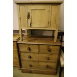 A small pine chest, width 81cm depth 45cm height 80cm and a small pine cupboard