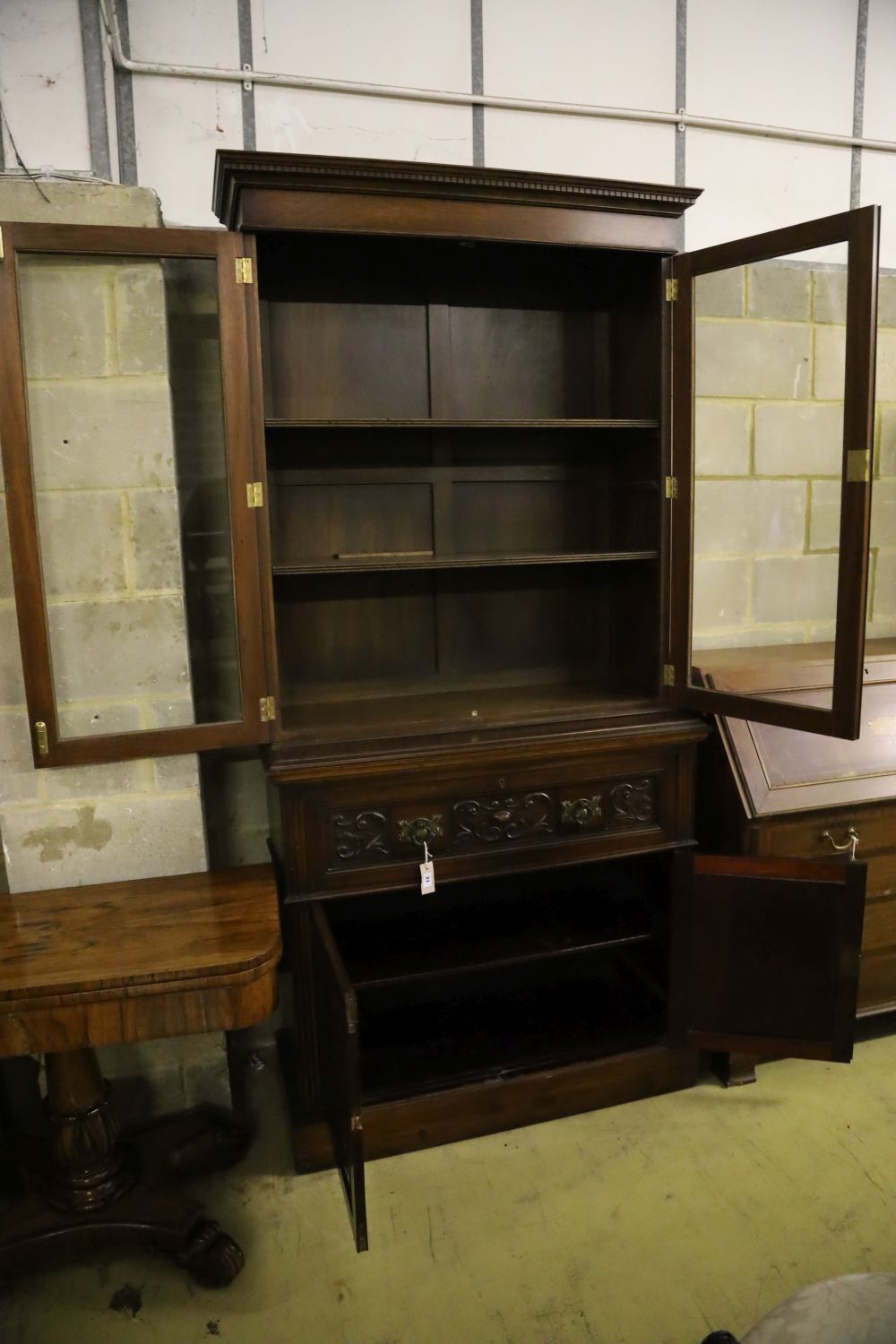 A late Victorian walnut secretaire bookcase, width 105cm depth 46cm height 226cm - Image 2 of 3