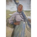 English School c.1900, oil on canvas laid on board, Sketch of a Breton fishergirl, 51 x 35cm