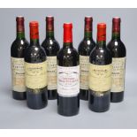 Seven various bottles of red wine: Chateau De Malleret Haut-Medoc 1985