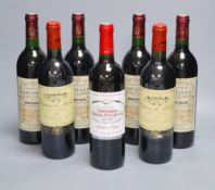 Seven various bottles of red wine: Chateau De Malleret Haut-Medoc 1985